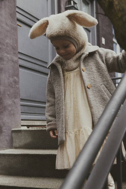 Balaclava bivakmuts met oortjes Teddy 100% merinowol - Cement