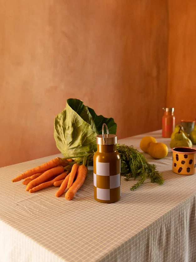 Ferme de bouteille Thermos au citron collant | vert sol + violet fleuri