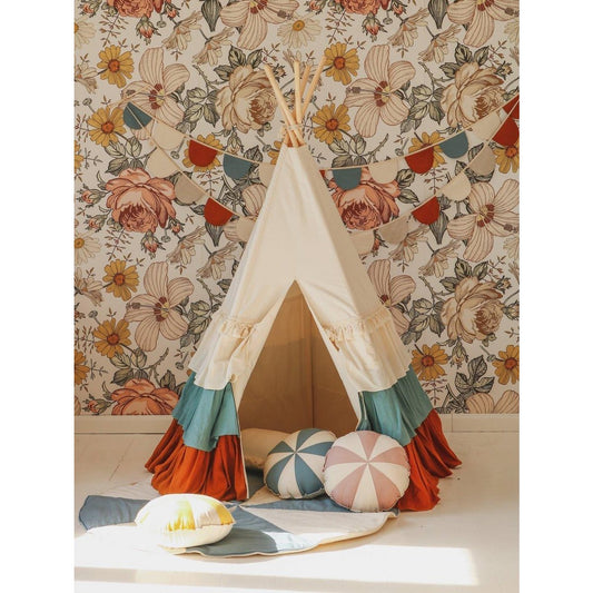 Tipi "Circus" met ruches en bruin-beige mat