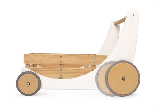 Chariot de rangement et déambulateur en bois 2 en 1 Kinderfeets - Blanc