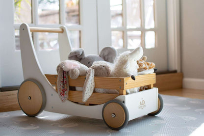 Kinderfeets 2-in-1 houten opbergkar & loopwagen - Wit