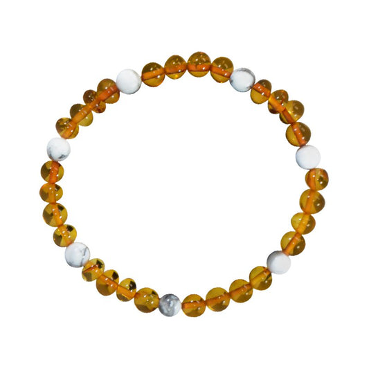 Amber en natuursteen volwassen armband - Cognac en Howliet