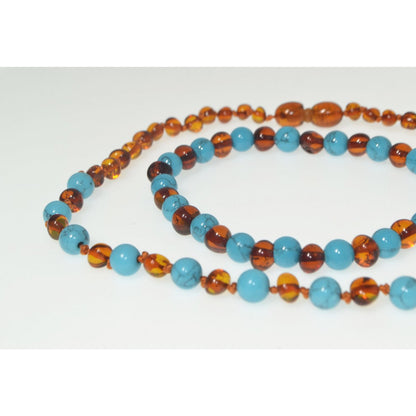 SET Amber cognac / Turquoise blauw - Amber & Natuurlijke Stenen