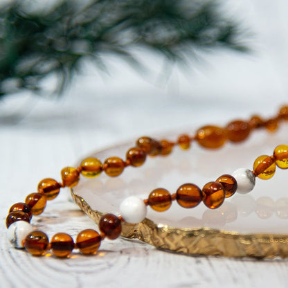 SET Amber en natuursteen armband voor volwassenen - Cognac en Howliet