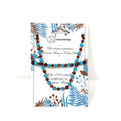 SET Amber cognac / Turquoise blauw - Amber & Natuurlijke Stenen