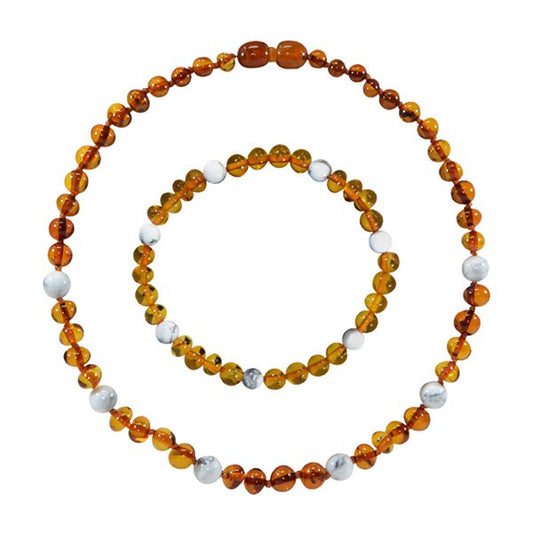 SET Amber en natuursteen armband voor volwassenen - Cognac en Howliet