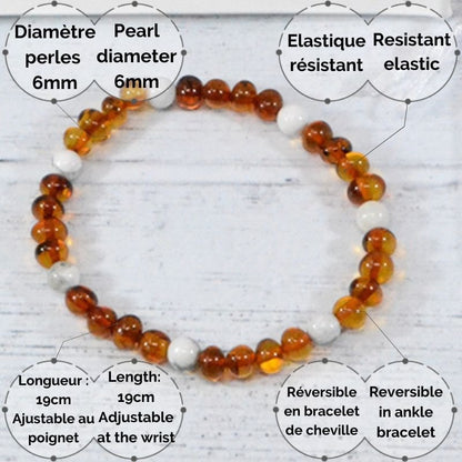 Amber en natuursteen volwassen armband - Cognac en Howliet