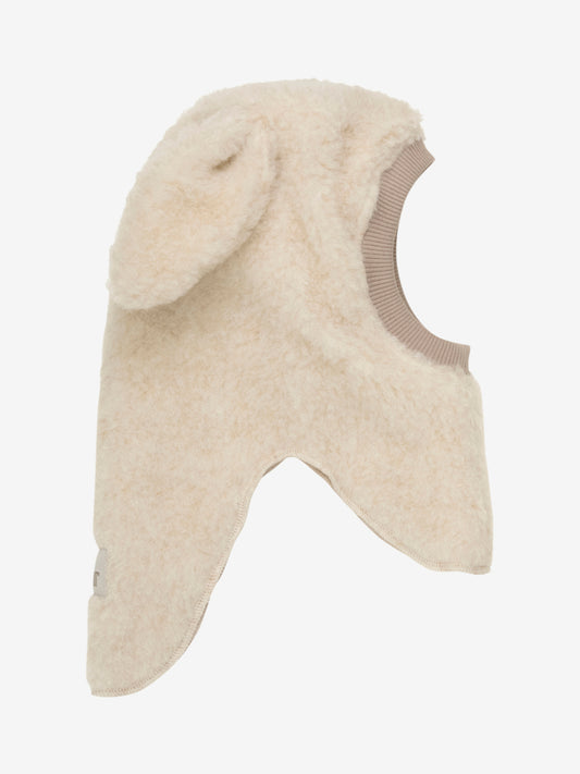 Balaclava bivakmuts met oortjes Teddy 100% merinowol - Cement