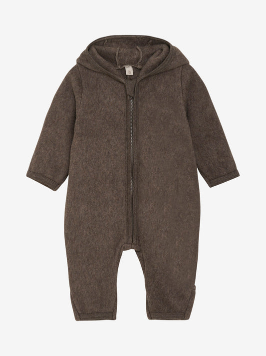 Pram Suit Ears Cot. Fleece - Brown Melange