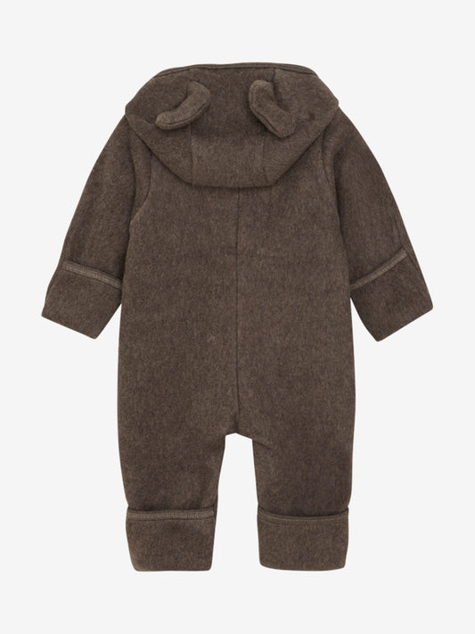 Pram Suit Ears Cot. Fleece - Brown Melange