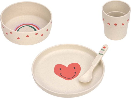 Kinder servies set PP/Cellulose Happy Rascals Heart lavender