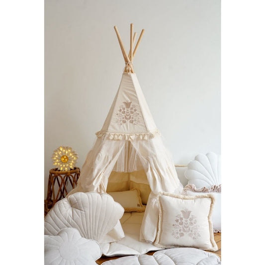 Tipi "Boho" met franjes en mattenset