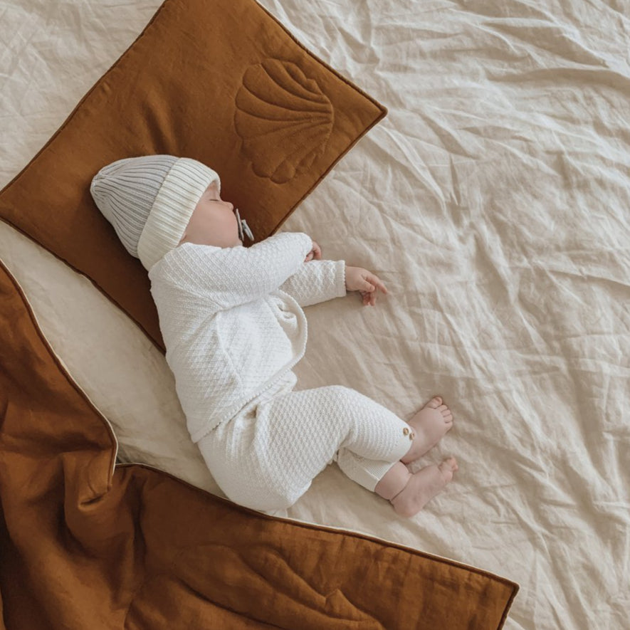 Linnen schelp dekbedset met kussen "Caramel" Groot formaat