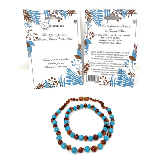 SET Amber cognac / Turquoise blauw - Amber & Natuurlijke Stenen