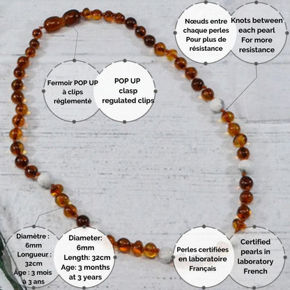 Babyketting van amber en natuursteen - Cognac en Howliet