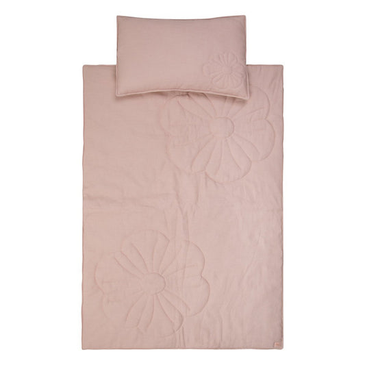 Linnen bloei dekbedset met kussen "Powder pink" Groot formaat