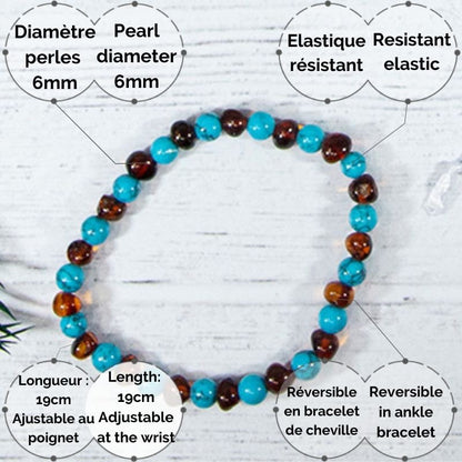 Cognac Amber/Blauw Turquoise Volwassen Armband