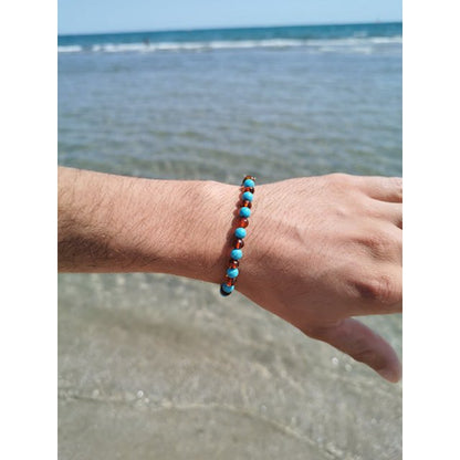 Cognac Amber/Blauw Turquoise Volwassen Armband