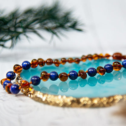 Amber en blauwe Lapis Lazuli - Babyketting