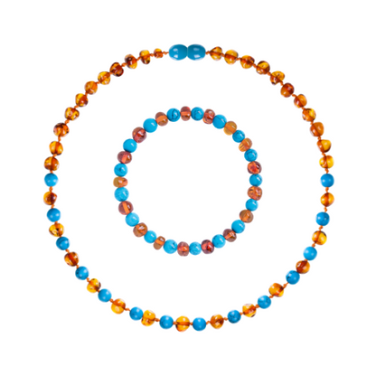 SET Amber cognac / Turquoise blauw - Amber & Natuurlijke Stenen