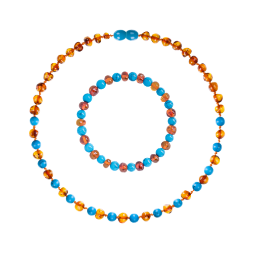 SET Amber cognac / Turquoise blauw - Amber & Natuurlijke Stenen