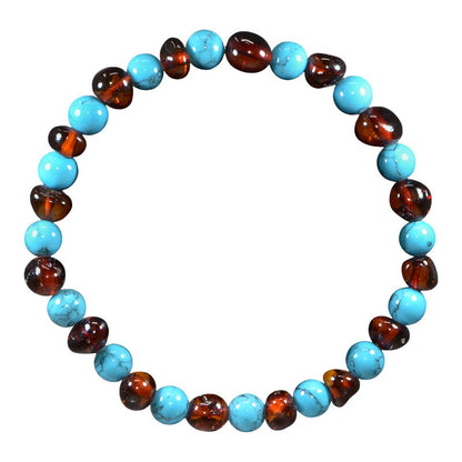 Cognac Amber/Blauw Turquoise Volwassen Armband