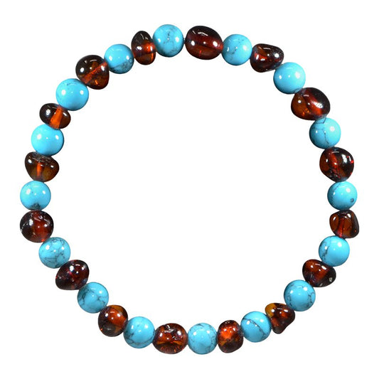 Cognac Amber/Blauw Turquoise Volwassen Armband