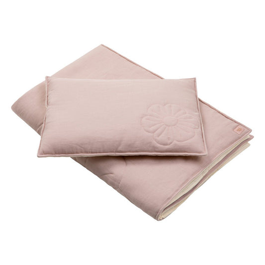 Linnen bloei dekbedset met kussen "Powder pink" Groot formaat