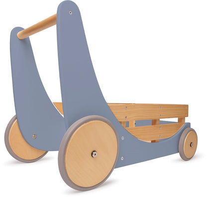 Chariot de rangement et déambulateur en bois 2 en 1 Kinderfeets - Bleu ardoise