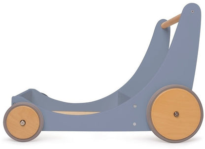 Chariot de rangement et déambulateur en bois 2 en 1 Kinderfeets - Bleu ardoise